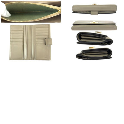 Fendi P-cub-Beige Gold Hardware Leather 8 M0308 Long Wallet Women's 600059