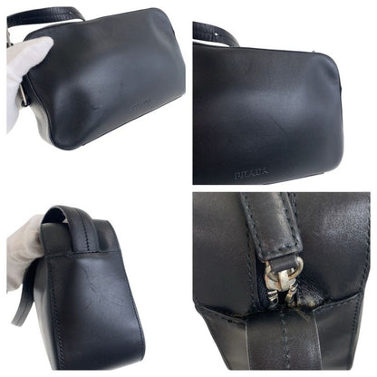 Prada Black Silver Hardware Leather Shoulder Bag Messenger Bag Women's 500794