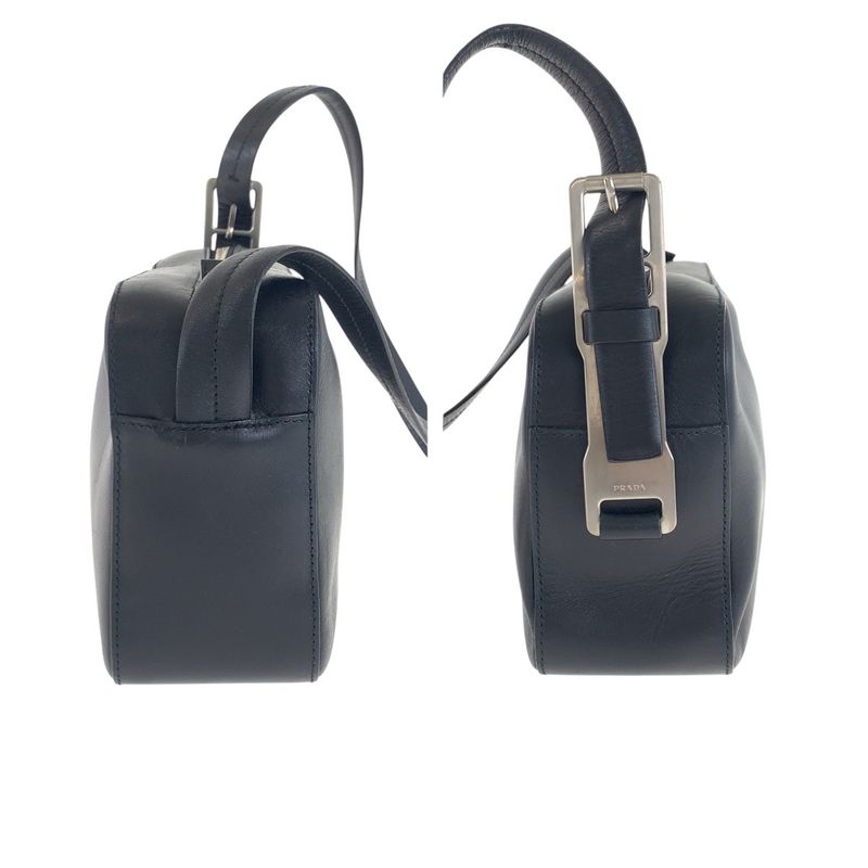 Prada Black Silver Hardware Leather Shoulder Bag Messenger Bag Women's 500794