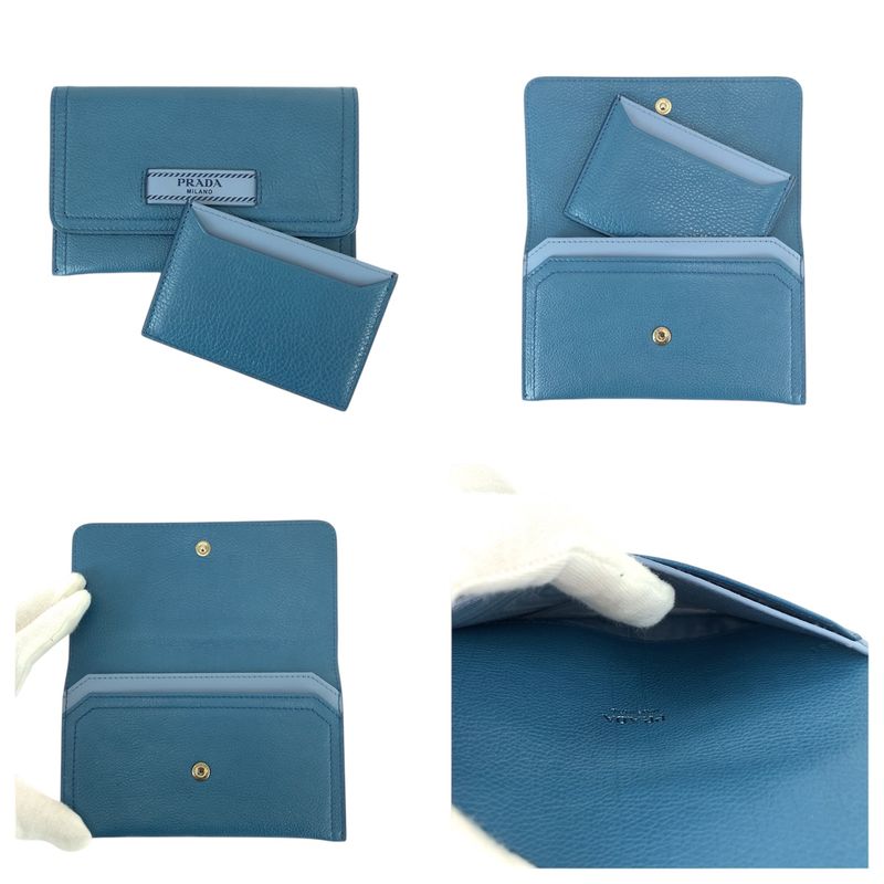 Prada Blue Gold Hardware Leather Card Case Business Card Holder Men's 600048