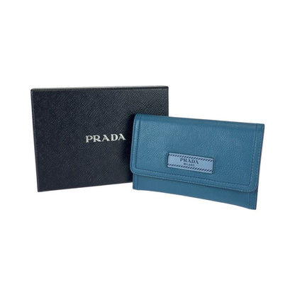 Prada Blue Gold Hardware Leather Card Case Business Card Holder Men's 600048