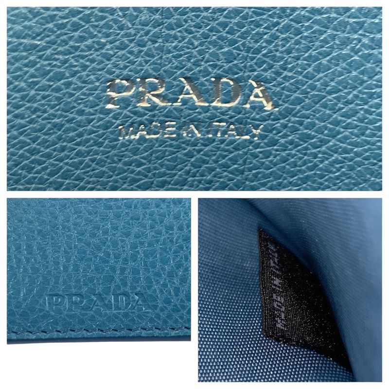 Prada Blue Gold Hardware Leather Card Case Business Card Holder Men's 600048