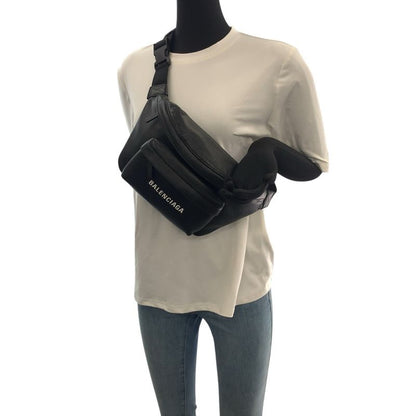Balenciaga Everyday Black White Silver Hardware Leather Body Bag Waist Pouch