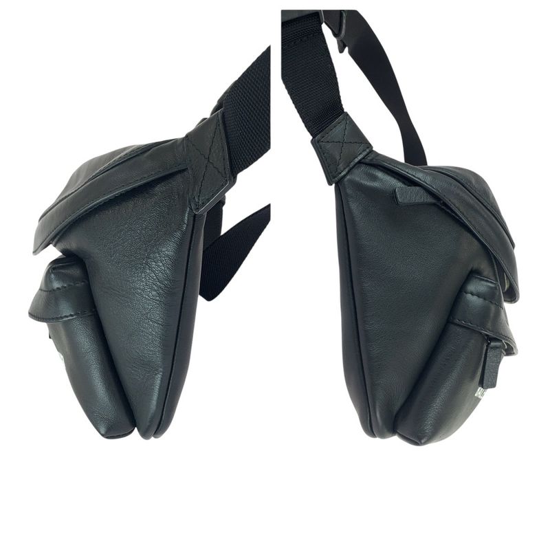 Balenciaga Everyday Black White Silver Hardware Leather Body Bag Waist Pouch