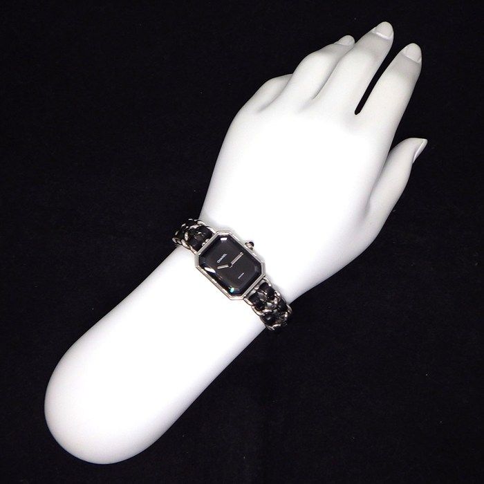 Chanel Watch Premiere S Octagonal Black Dial Chain Bracelet SS Cles