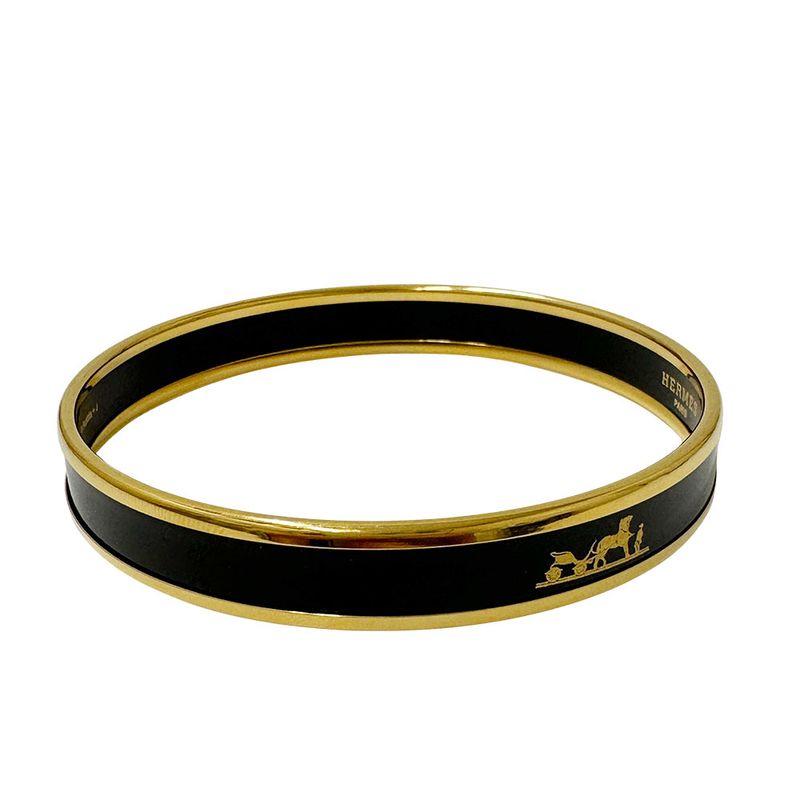 Hermes Bangle Carre Cheux Enamel PM Ladies' Brand GP Gold Black Stylish