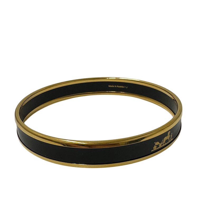 Hermes Bangle Carre Cheux Enamel PM Ladies' Brand GP Gold Black Stylish