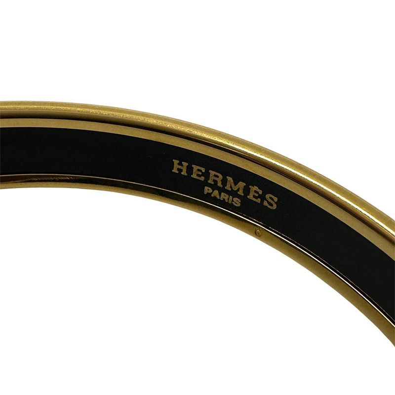Hermes Bangle Carre Cheux Enamel PM Ladies' Brand GP Gold Black Stylish