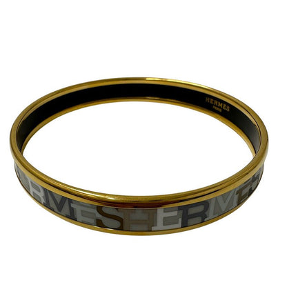 Hermes Bangle Carre Cheux Enamel PM Ladies' Brand GP Gold Black Stylish