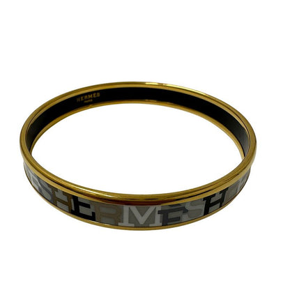 Hermes Bangle Carre Cheux Enamel PM Ladies' Brand GP Gold Black Stylish