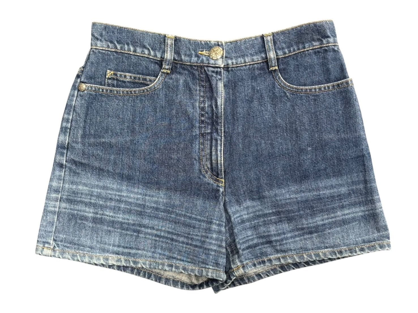 Chanel Denim Shorts CC Logo Stitch Indigo Blue