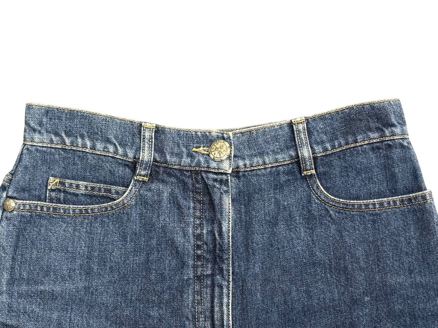 Chanel Denim Shorts CC Logo Stitch Indigo Blue — view 3