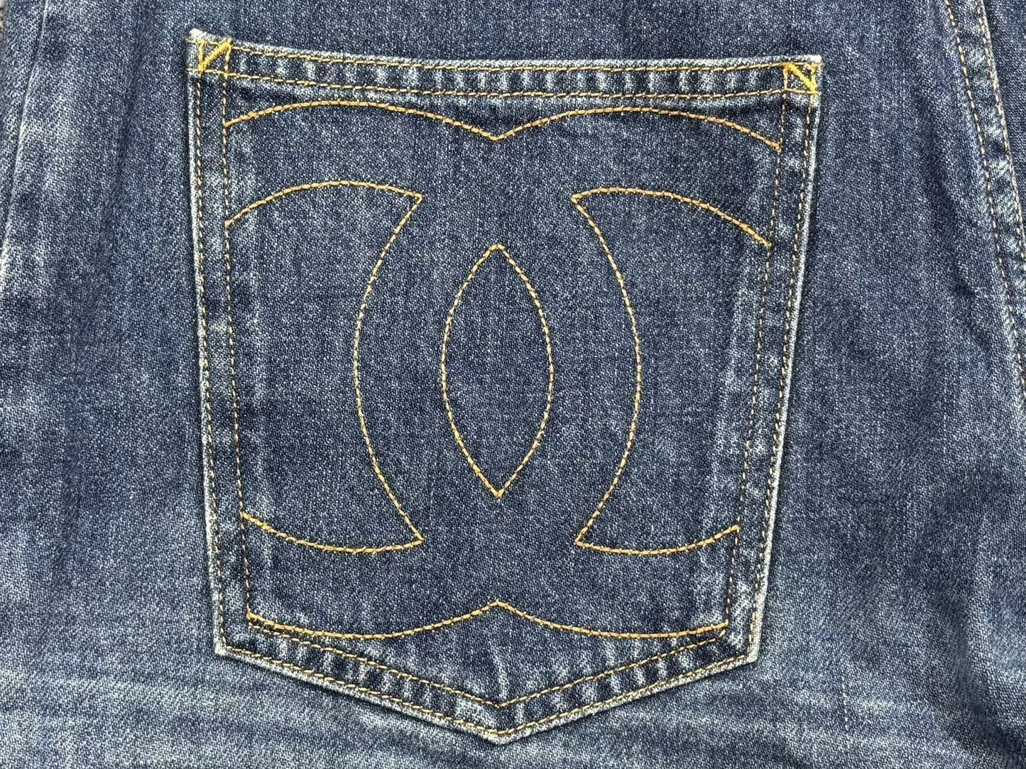 Chanel Denim Shorts CC Logo Stitch Indigo Blue — view 7