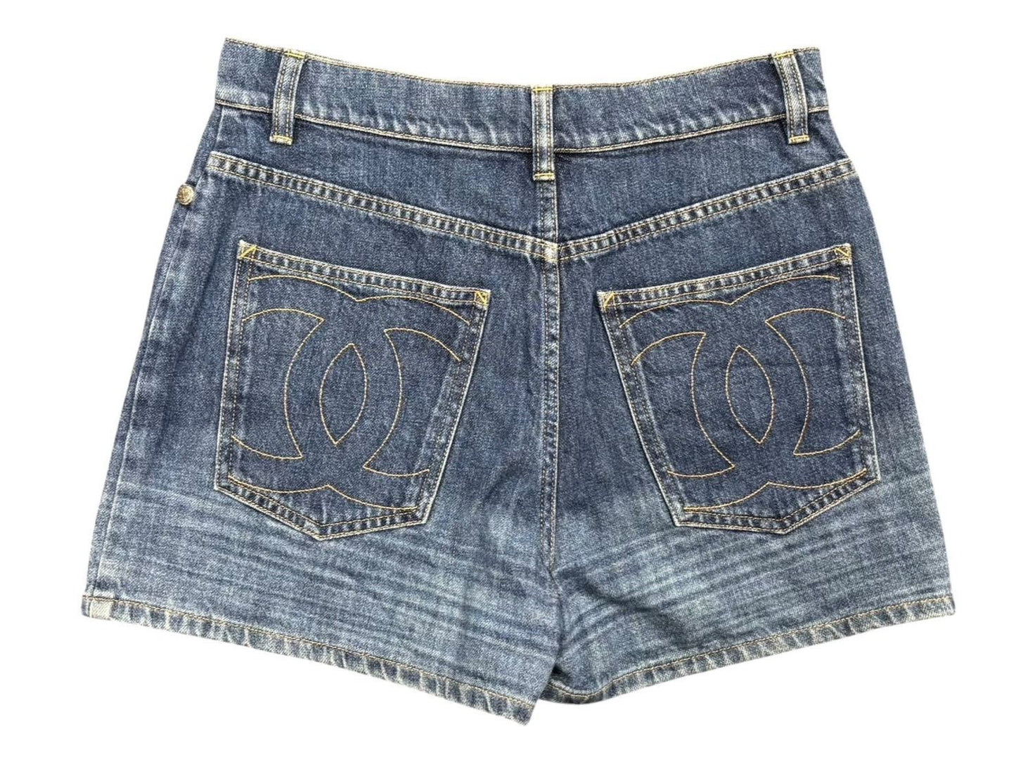 Chanel Denim Shorts CC Logo Stitch Indigo Blue — view 2