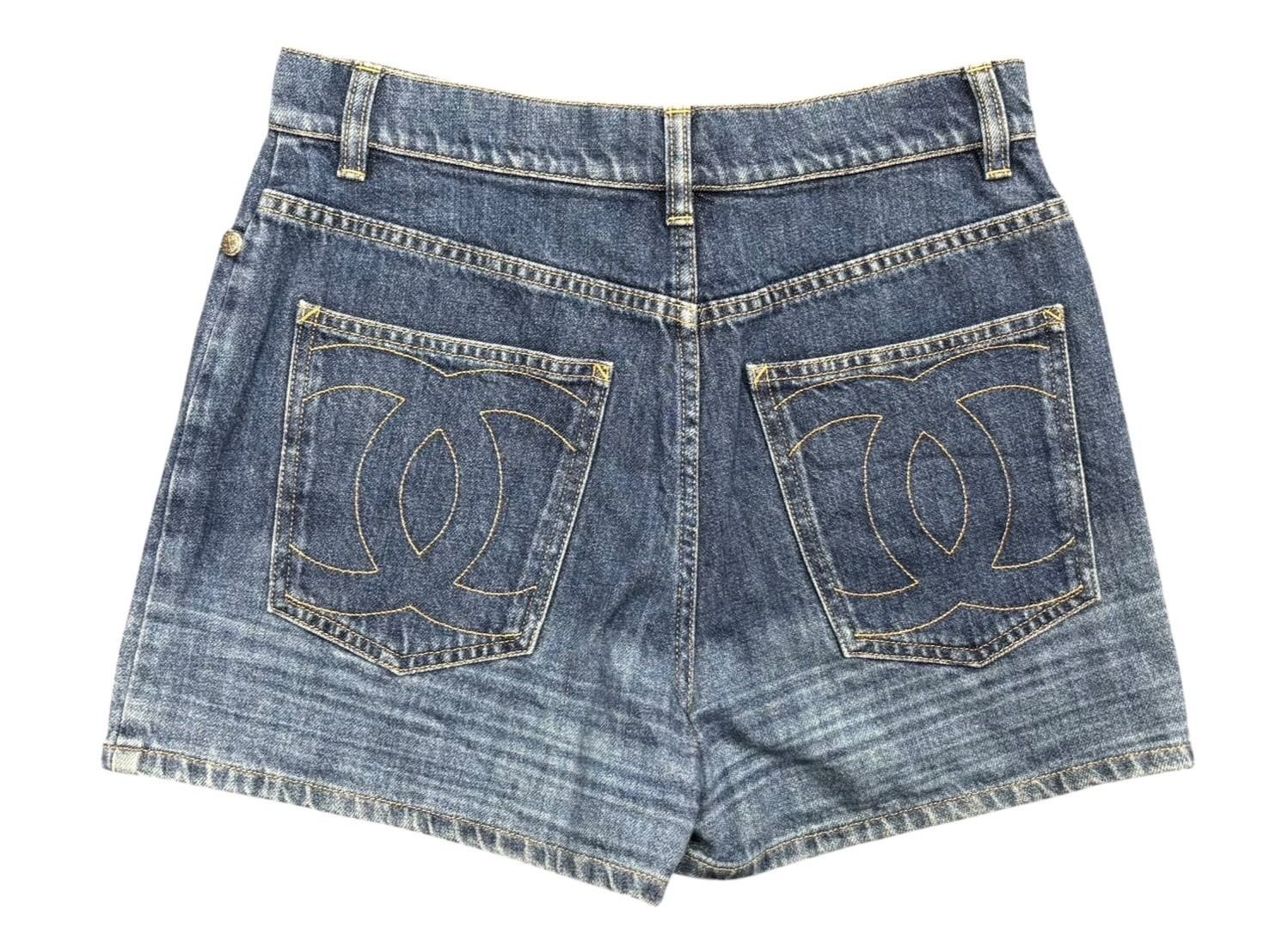 Chanel Denim Shorts CC Logo Stitch Indigo Blue — view 2