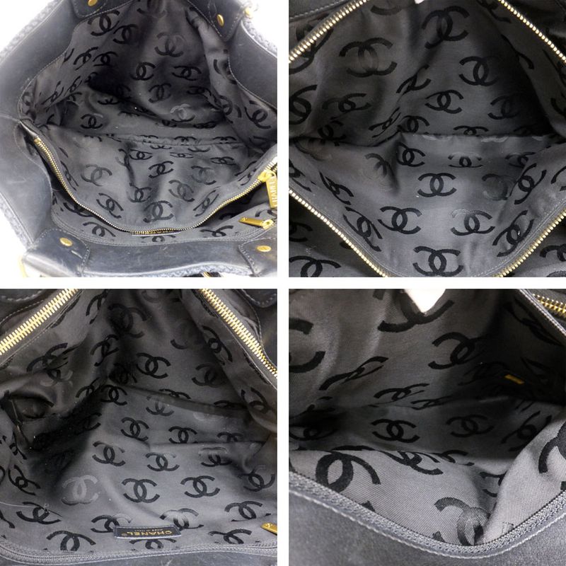 Chanel Basket Shoulder Bag Black Chain Straw Gold