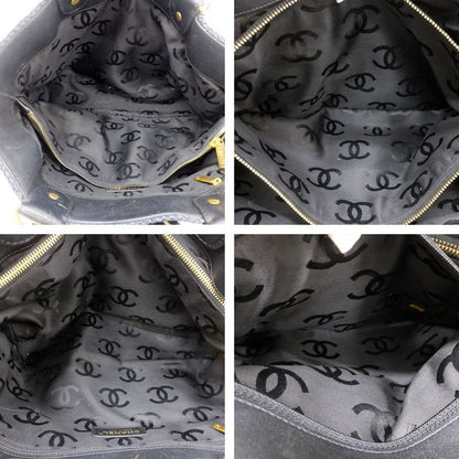 Chanel Basket Shoulder Bag Black Chain Straw Gold
