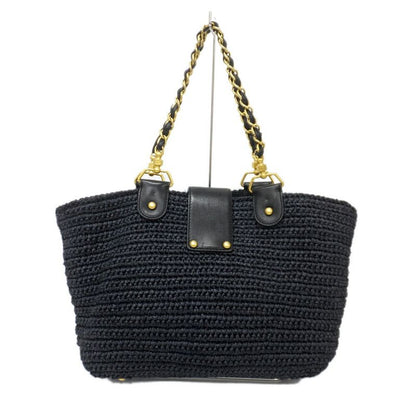 Chanel Basket Shoulder Bag Black Chain Straw Gold