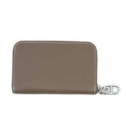 Hermes Zip Azap Compact Wallet Coin Purse Leather Etoupe Gray Silver