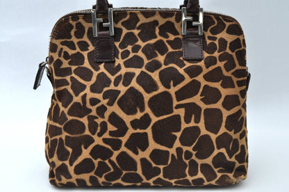 Fendi Giraffe Pattern 2-Way Shoulder Handbag Calf Hair Brown — view 2