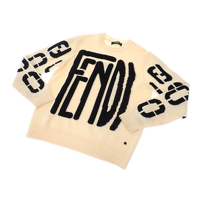 Fendi Big Logo Crew Neck L Sweatshirt Wool Ivory 46