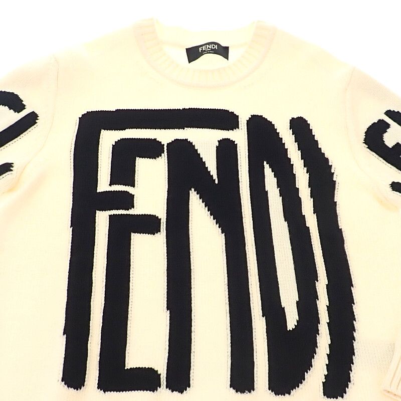 Fendi Big Logo Crew Neck L Sweatshirt Wool Ivory 46