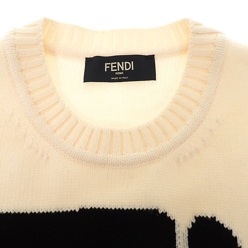 Fendi Big Logo Crew Neck L Sweatshirt Wool Ivory 46