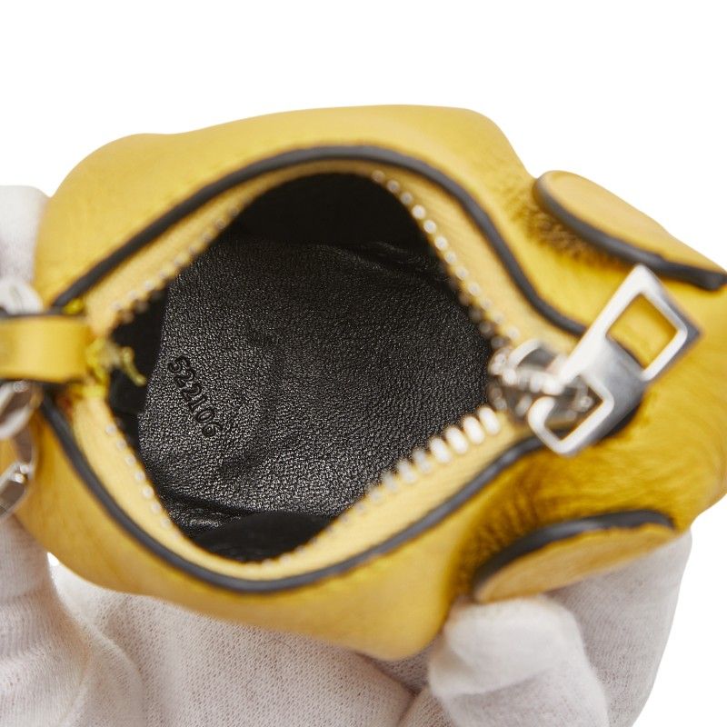 Loewe Elephant Coin Case Charm Key Ring Yellow Leather