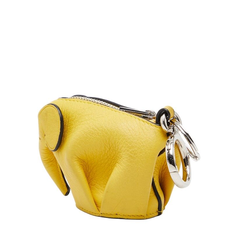 Loewe Elephant Coin Case Charm Key Ring Yellow Leather