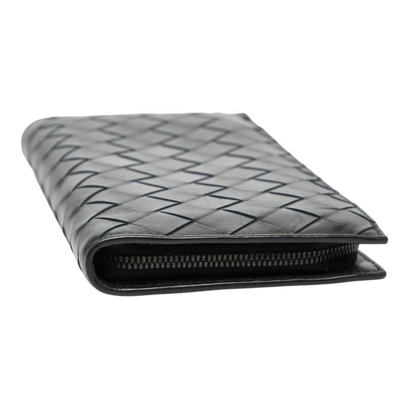 Bottega Veneta Intrecciato Zip Around Wallet Black Leather