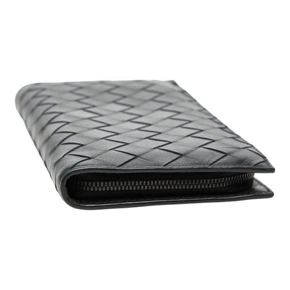 Bottega Veneta Intrecciato Zip Around Wallet Black Leather