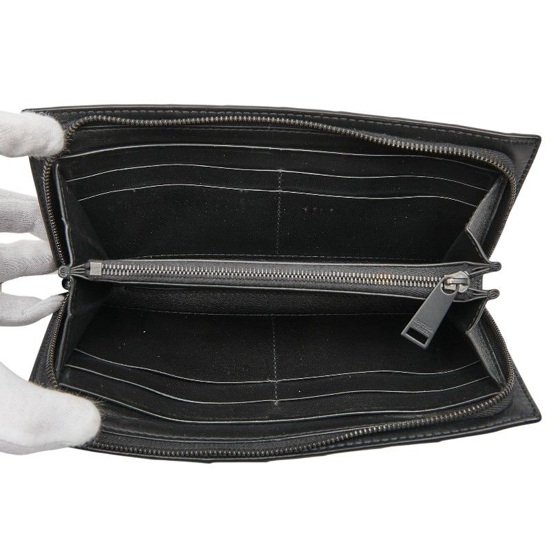 Bottega Veneta Intrecciato Zip Around Wallet Black Leather
