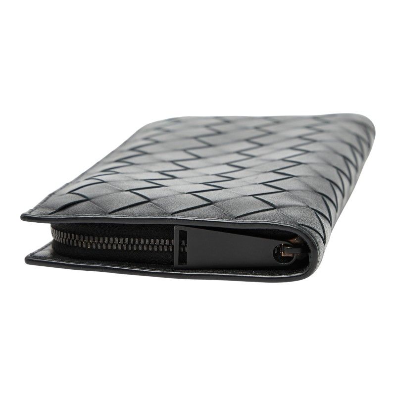 Bottega Veneta Intrecciato Zip Around Wallet Black Leather