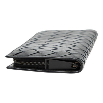 Bottega Veneta Intrecciato Zip Around Wallet Black Leather