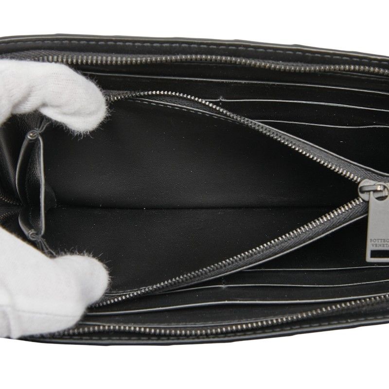 Bottega Veneta Intrecciato Zip Around Wallet Black Leather