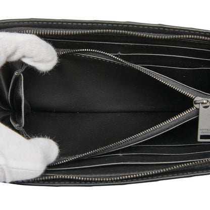 Bottega Veneta Intrecciato Zip Around Wallet Black Leather