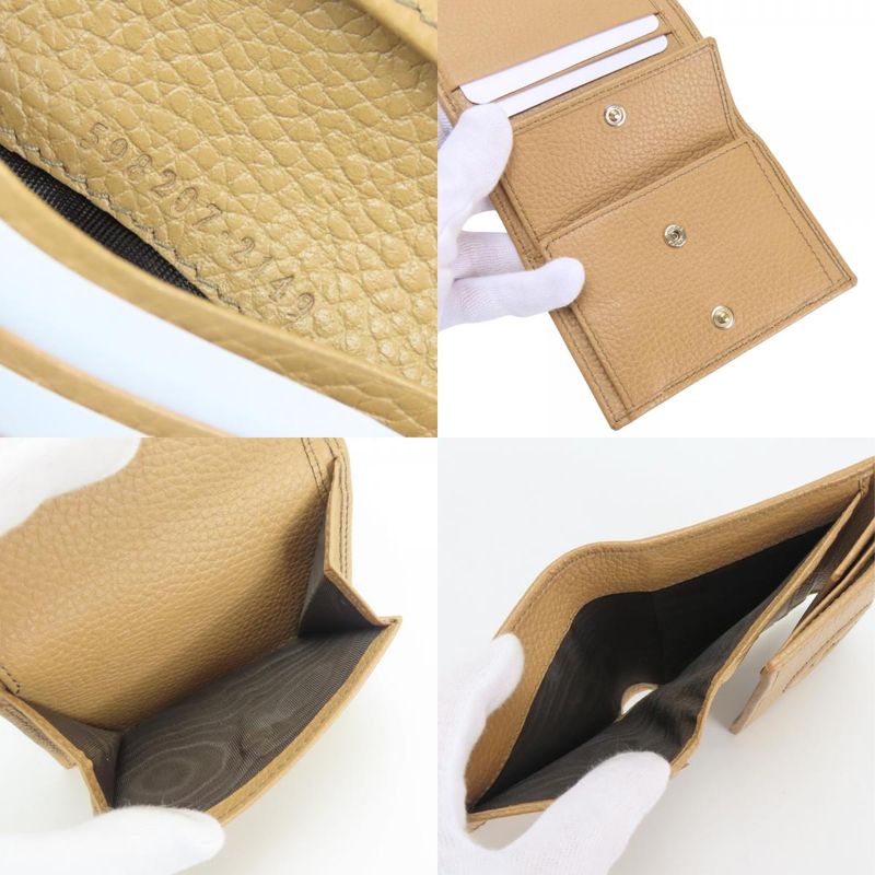 Gucci Trifold Wallet Interlocking W Hook Leather Beige