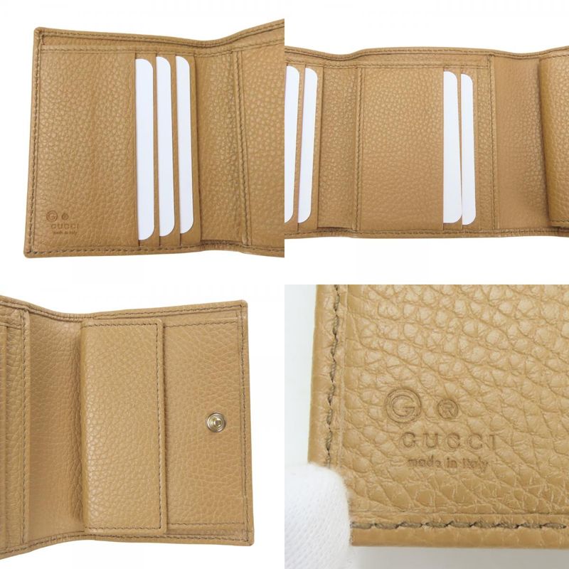 Gucci Trifold Wallet Interlocking W Hook Leather Beige
