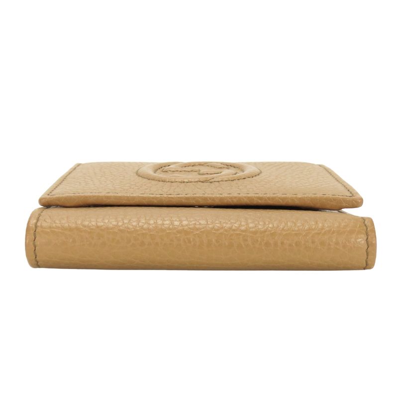 Gucci Trifold Wallet Interlocking W Hook Leather Beige