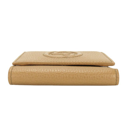 Gucci Trifold Wallet Interlocking W Hook Leather Beige