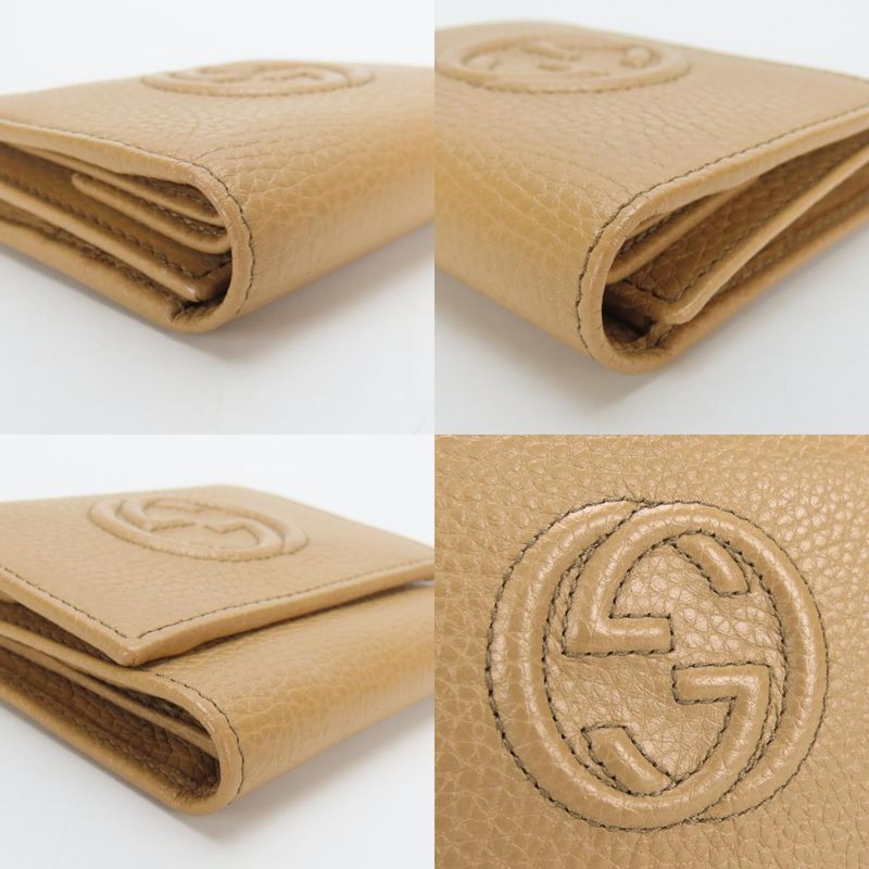 Gucci Trifold Wallet Interlocking W Hook Leather Beige