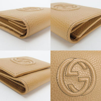 Gucci Trifold Wallet Interlocking W Hook Leather Beige