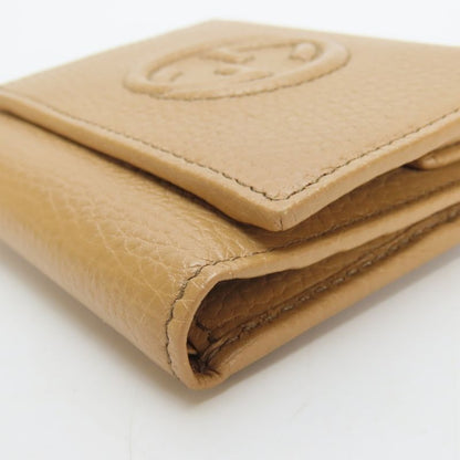 Gucci Trifold Wallet Interlocking W Hook Leather Beige