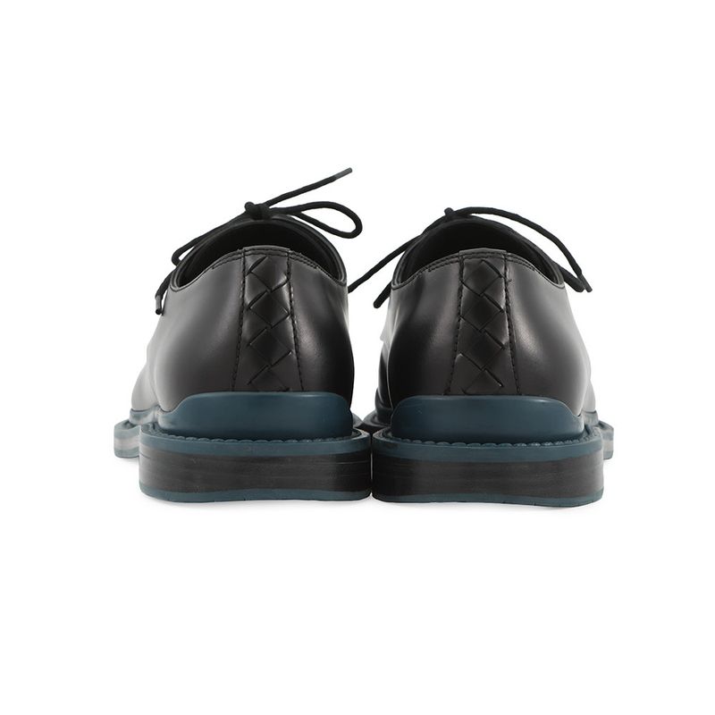 Bottega Veneta Loafers Lace Up Intrecciato Leather 38 Black Blue