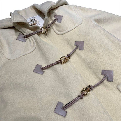 Hermes Vintage Duffel Coat Outer Glenan Viscose Cream Ivory Hood