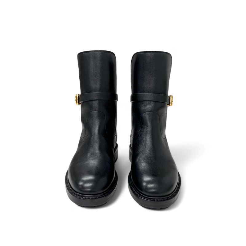 Dior Christian Empreinte Boots Shoes Leather Black Gold Logo
