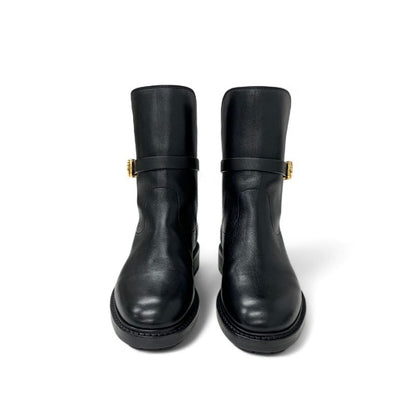 Dior Christian Empreinte Boots Shoes Leather Black Gold Logo