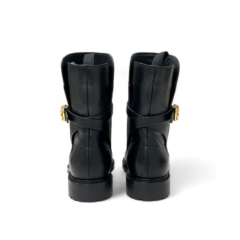 Dior Christian Empreinte Boots Shoes Leather Black Gold Logo