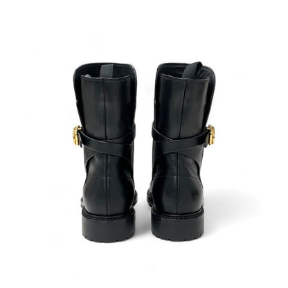 Dior Christian Empreinte Boots Shoes Leather Black Gold Logo