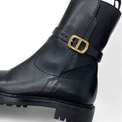 Dior Christian Empreinte Boots Shoes Leather Black Gold Logo